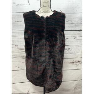 Express NWT‎ large soft faux fur red and black stripped zip up vest - CP
